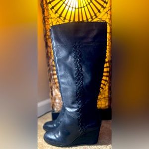 Lucky Brand Sanna Braided Leather Wedge Boots Side Zip 8.5